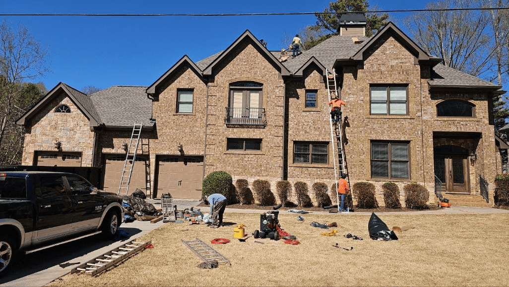 Residential Roof Replacement in Progress by Skyline Contracting in Gainesville, GA